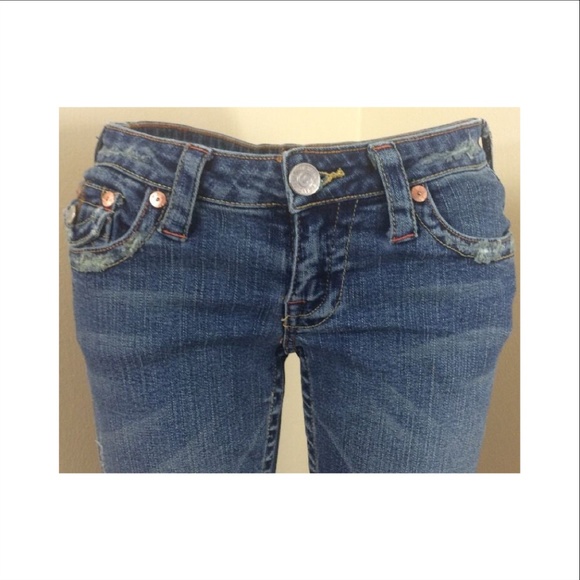 Vintage new True Religion Bridget stone & tint distressed frayed bootleg denim - Picture 2 of 7